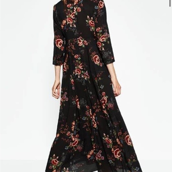 Zara Premium Denim Women’s Collection Black Multicolor Floral Boho Maxi Dress - Picture 2 of 3
